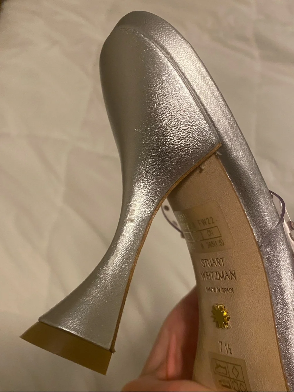 Stuart Weitzman Silver Pointed Slingback Heels with Crystal Studs - Picture 3 of 7